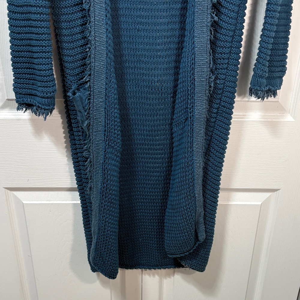 Free People Woodstock Cardigan Blue Open Knit Long Boho Slouchy Cozy Sweater - Picture 4 of 14
